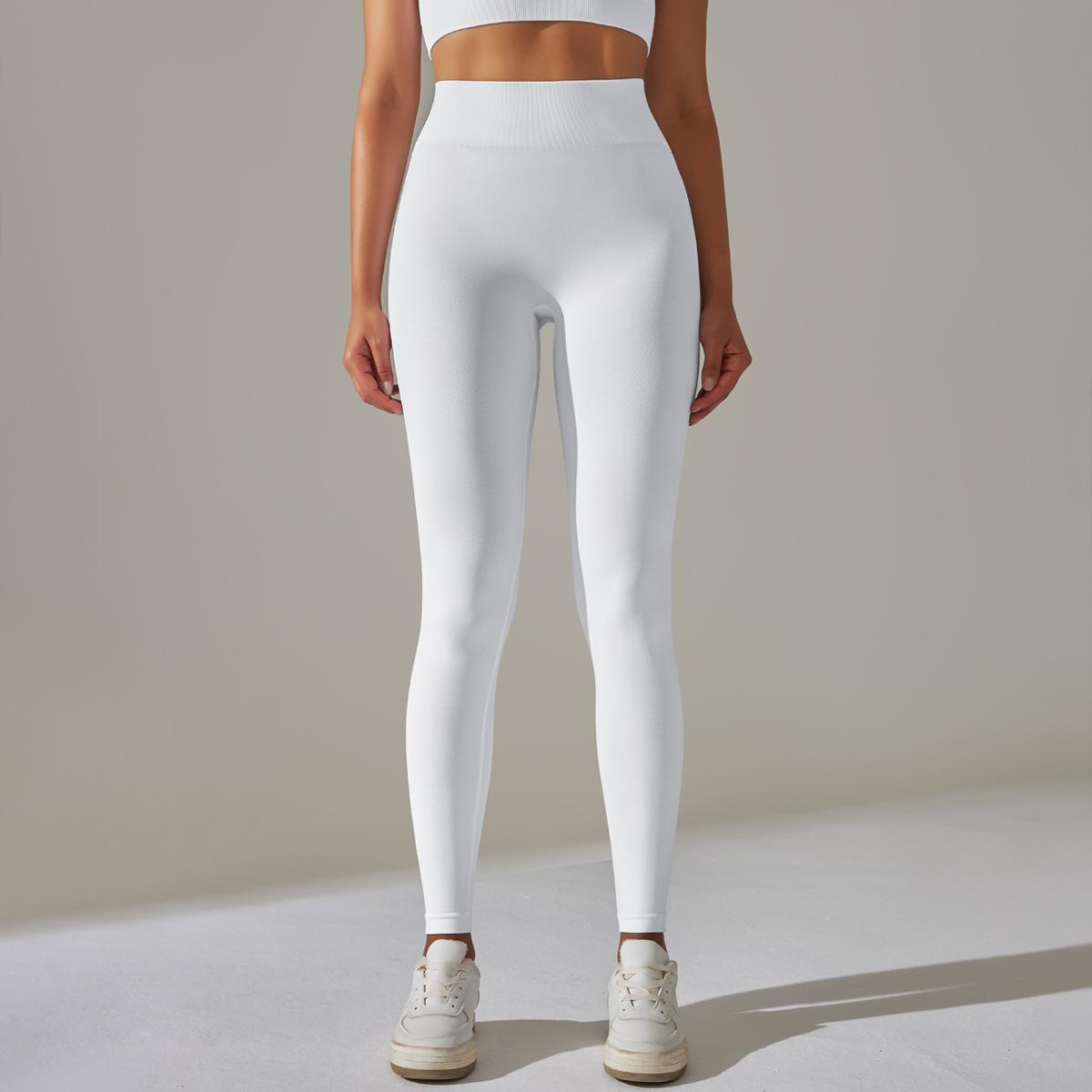 Women's seamless solid color Knitted High Waist Striped Leggings Hip Lifting