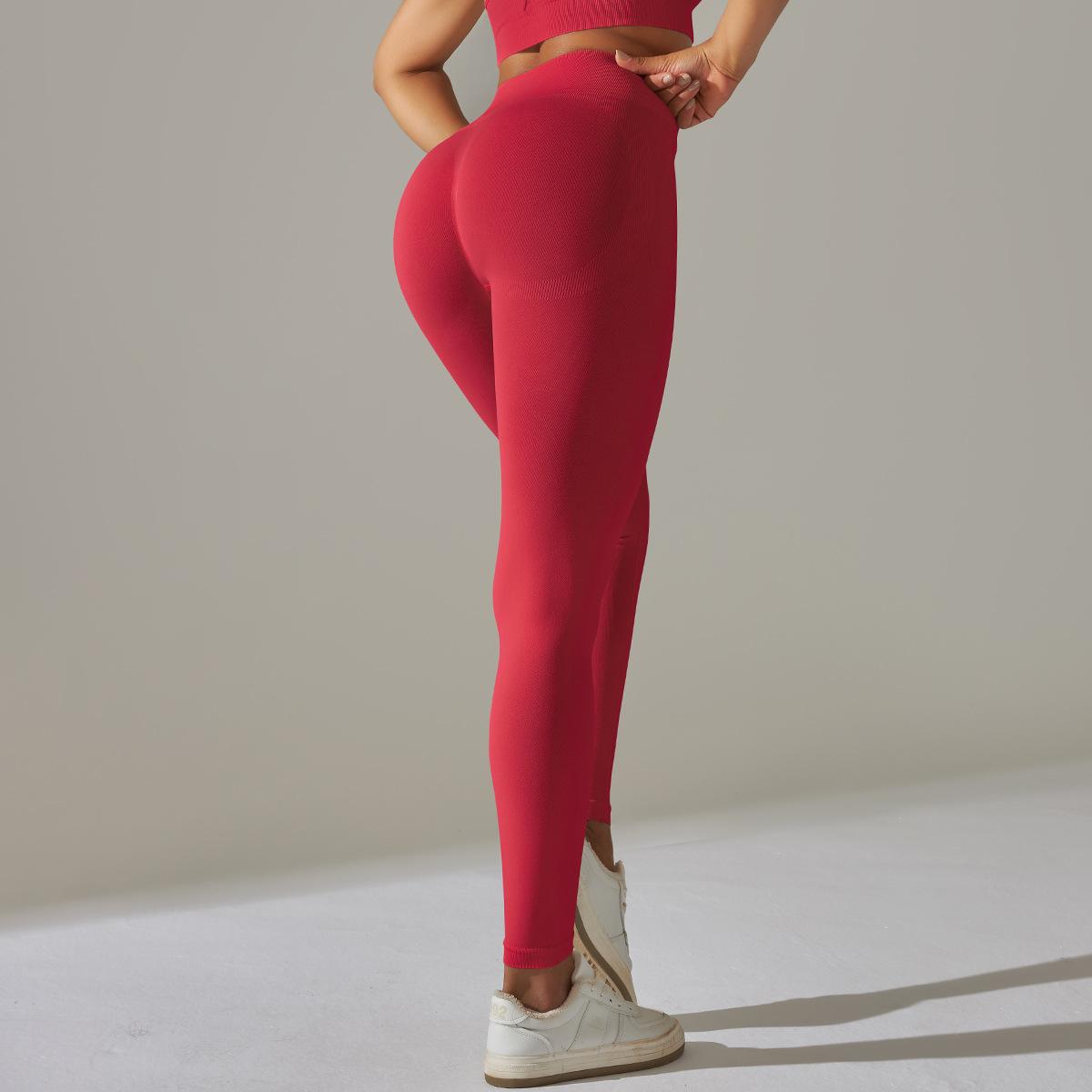 Women's seamless solid color Knitted High Waist Striped Leggings Hip Lifting
