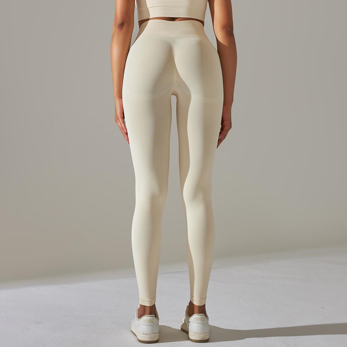 Women's seamless solid color Knitted High Waist Striped Leggings Hip Lifting