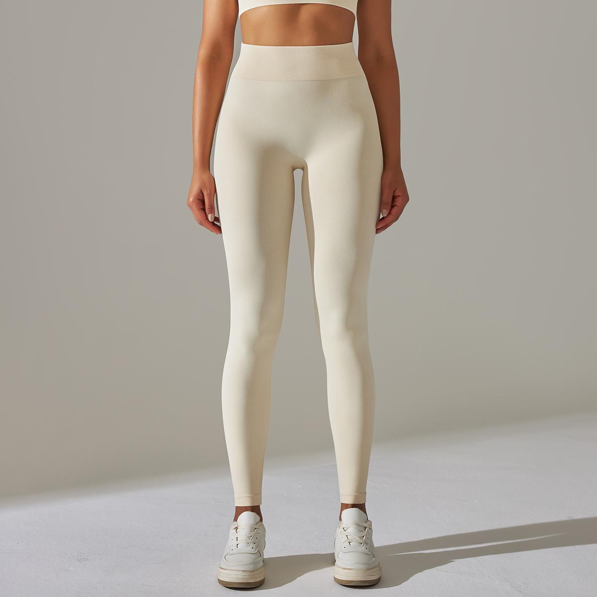 Women's seamless solid color Knitted High Waist Striped Leggings Hip Lifting