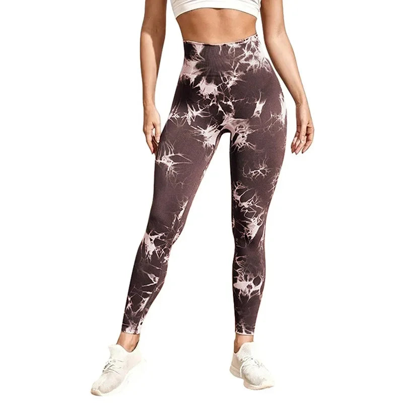 Women Tiedye Gym Leggings Seamless Push Up Booty Pants