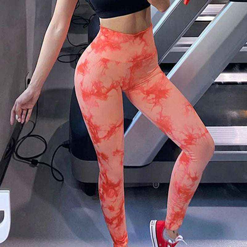 Women Tiedye Gym Leggings Seamless Push Up Booty Pants