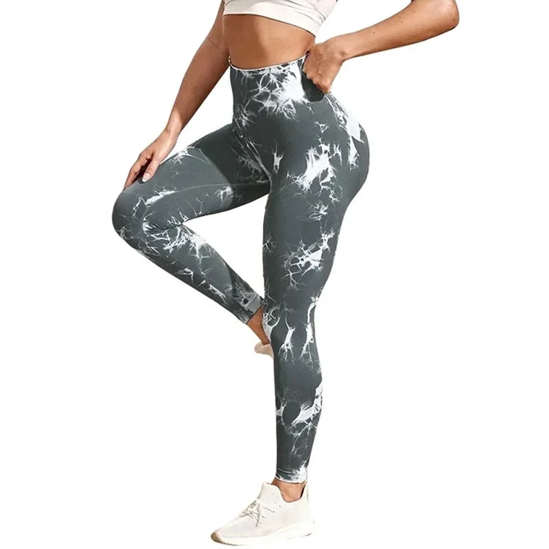 Women Tiedye Gym Leggings Seamless Push Up Booty Pants