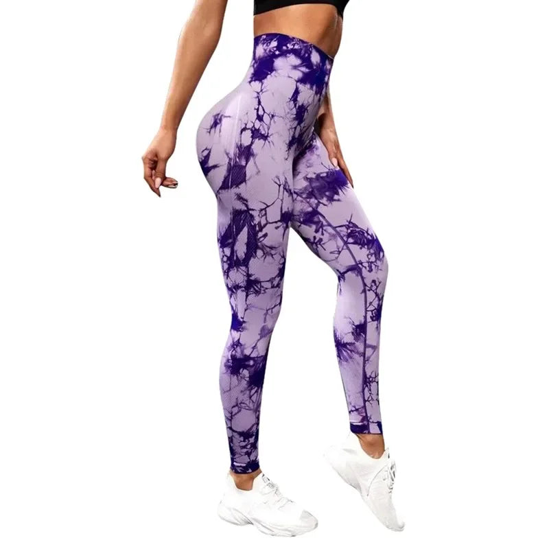 Women Tiedye Gym Leggings Seamless Push Up Booty Pants