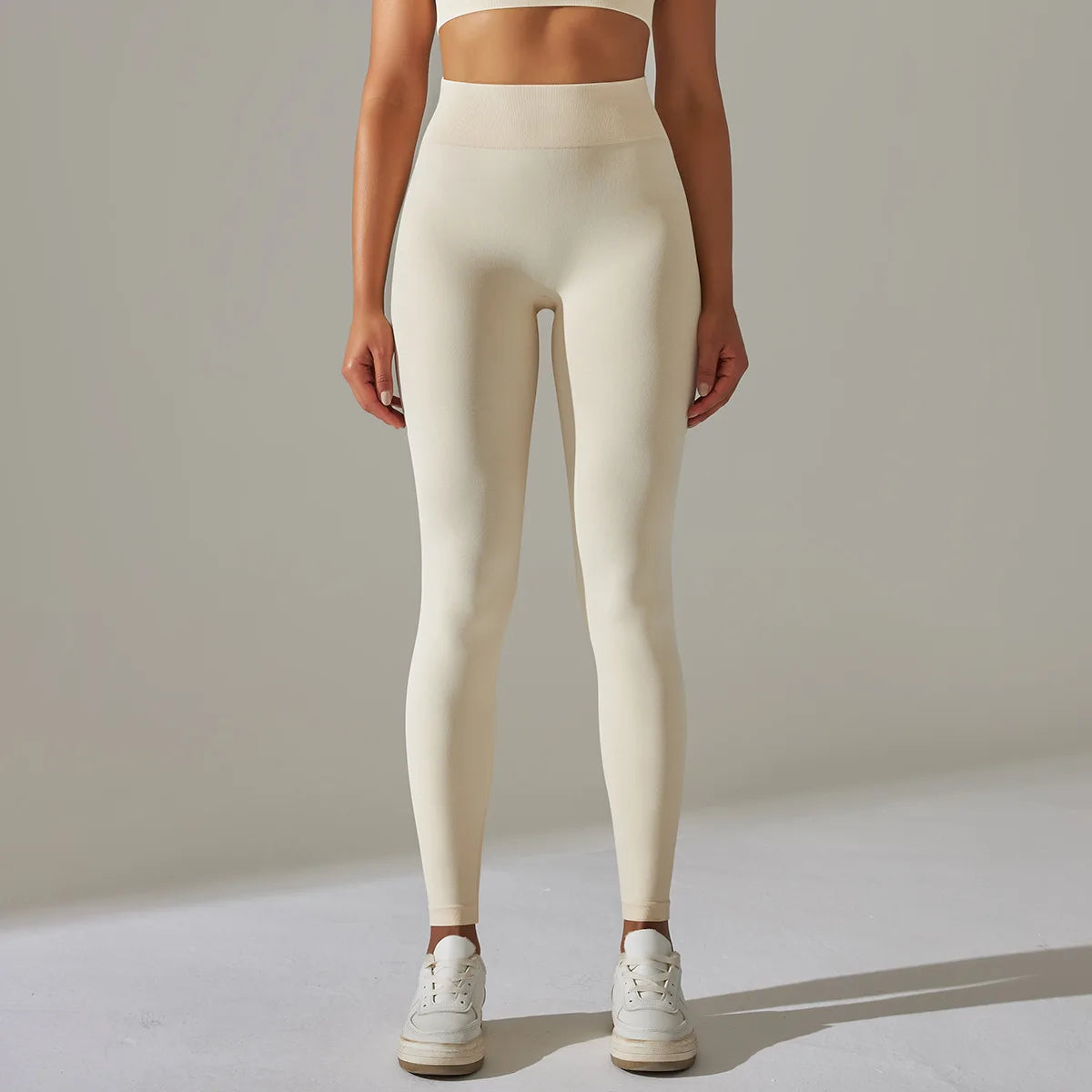 Women's seamless solid color Knitted High Waist Striped Leggings Hip Lifting