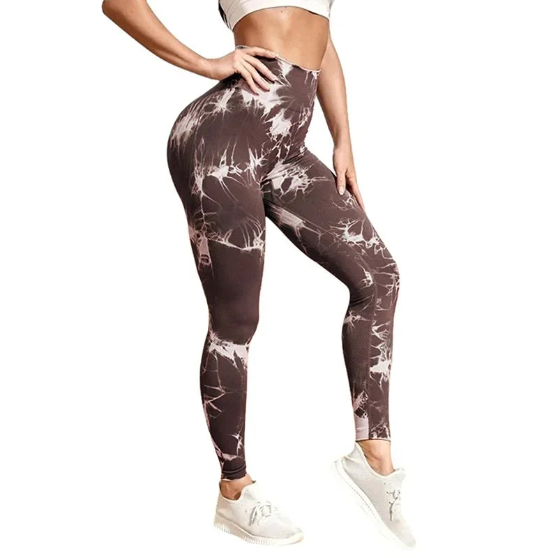 Women Tiedye Gym Leggings Seamless Push Up Booty Pants