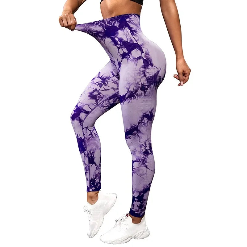 Women Tiedye Gym Leggings Seamless Push Up Booty Pants