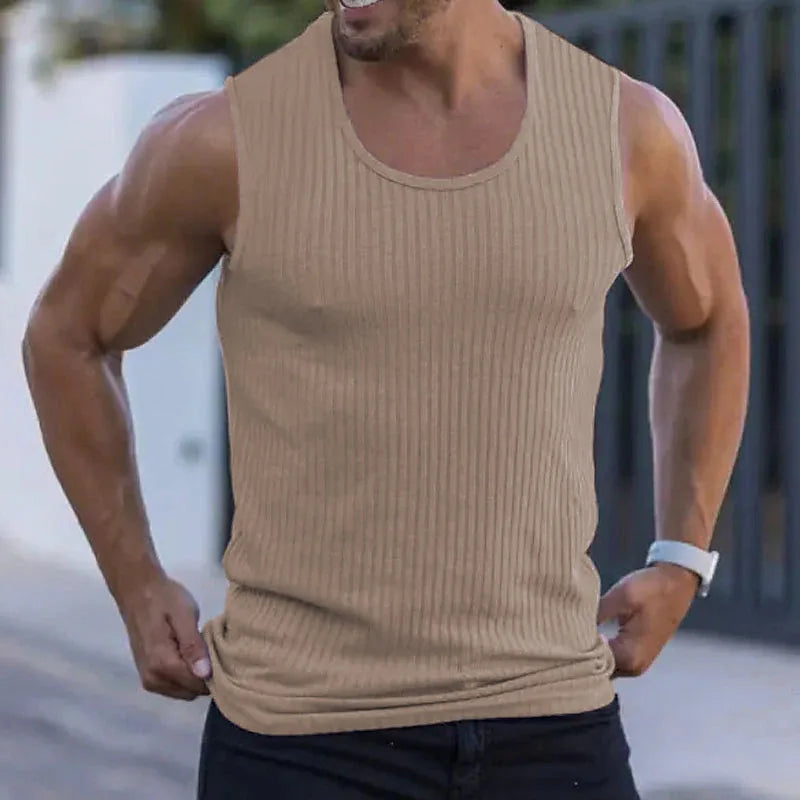 Summer men sleeveless wide shoulder knitted striped slim-fit Vest