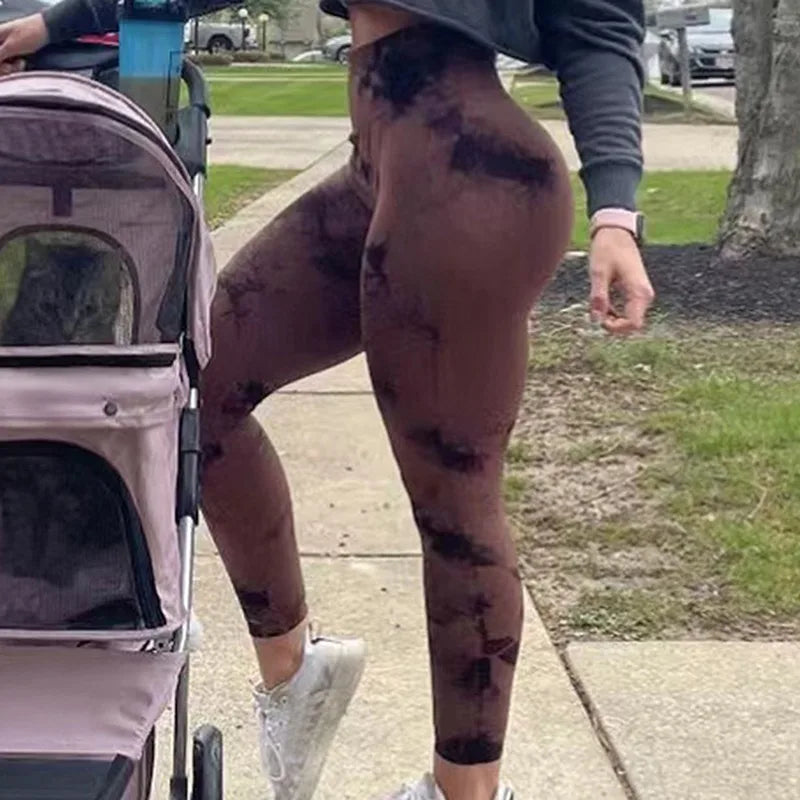 Women Tiedye Gym Leggings Seamless Push Up Booty Pants