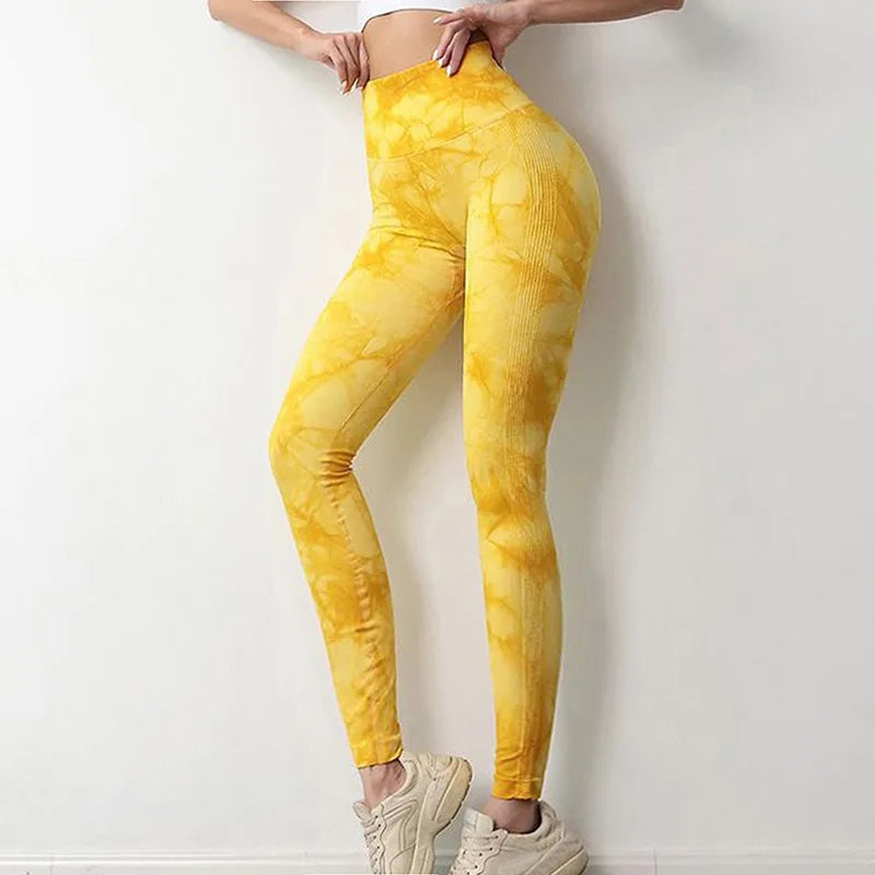 Women Tiedye Gym Leggings Seamless Push Up Booty Pants