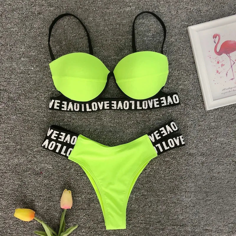 Neon Bikini Women Push Up Set