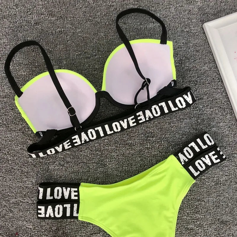 Neon Bikini Women Push Up Set