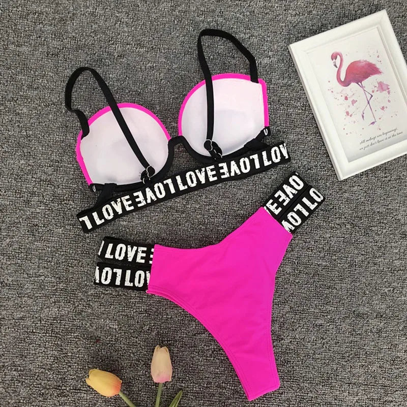 Neon Bikini Women Push Up Set