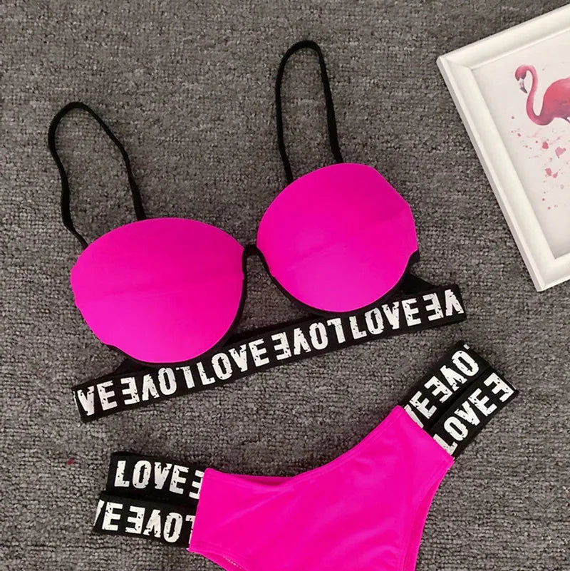 Neon Bikini Women Push Up Set