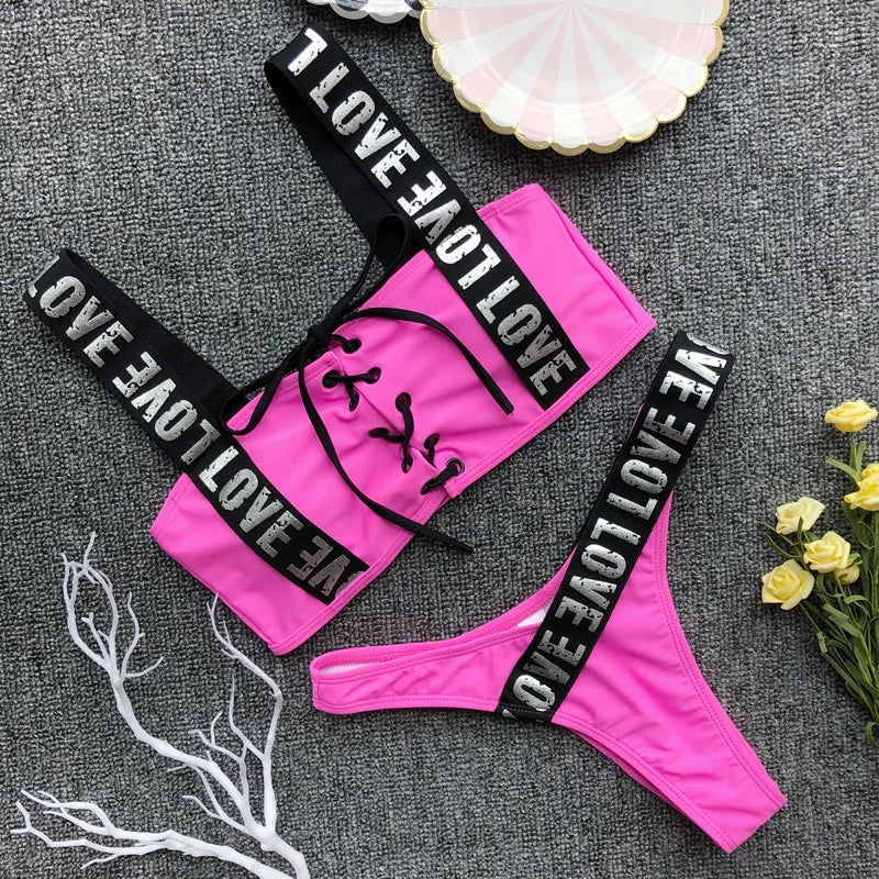 Neon Bikini Women Push Up Set