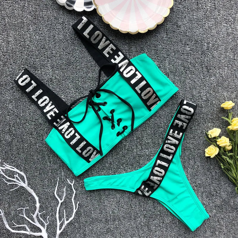 Neon Bikini Women Push Up Set