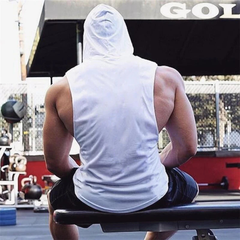 Cotton sleeveless hooded tank top
