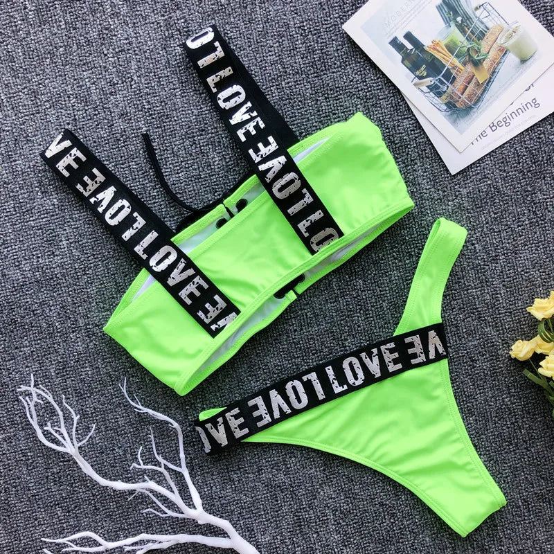 Neon Bikini Women Push Up Set