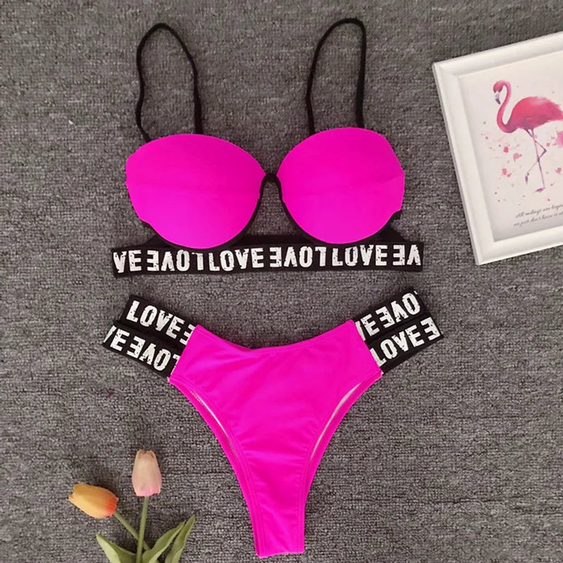 Neon Bikini Women Push Up Set