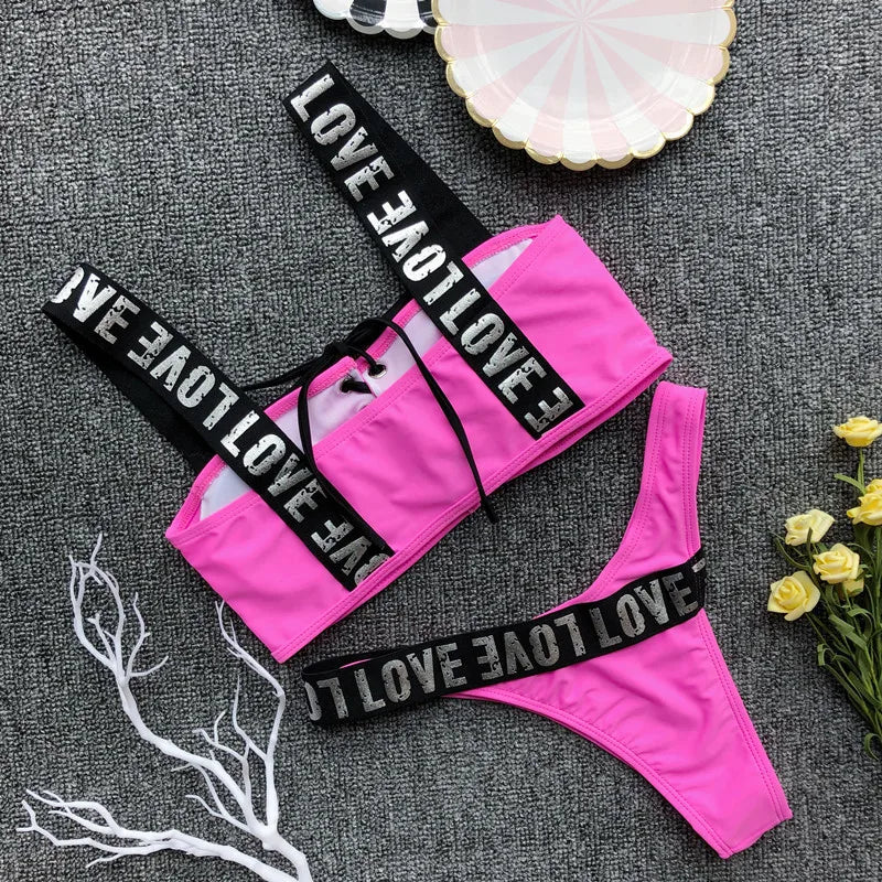 Neon Bikini Women Push Up Set