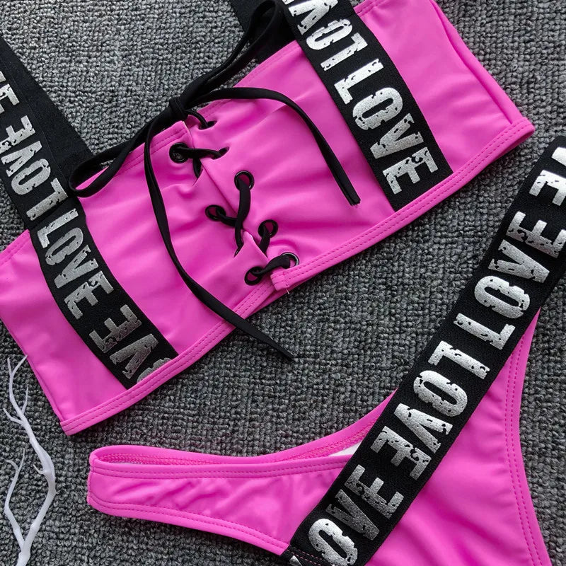 Neon Bikini Women Push Up Set