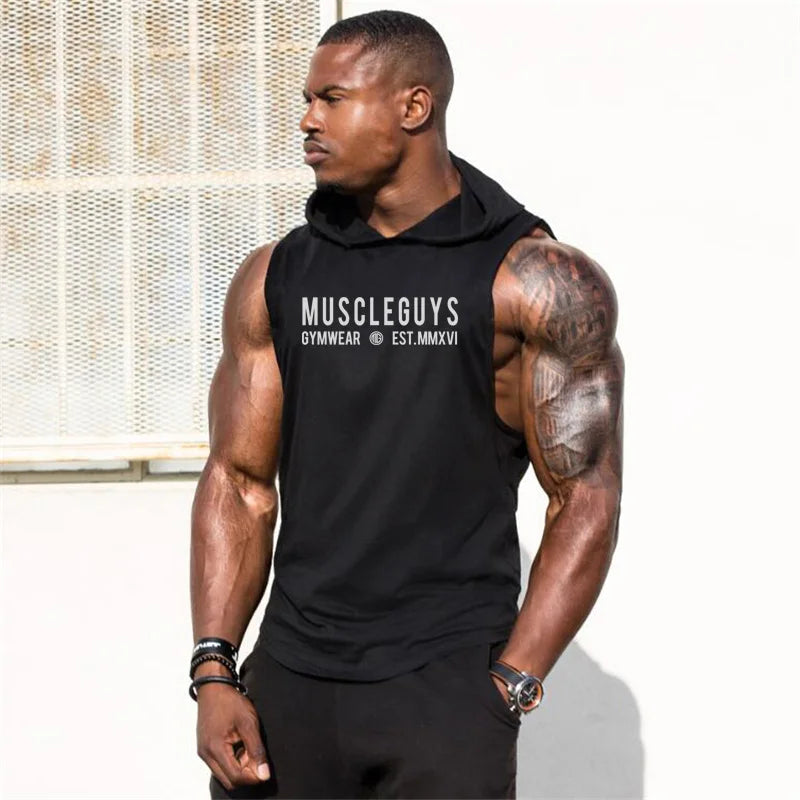 Cotton sleeveless hooded tank top