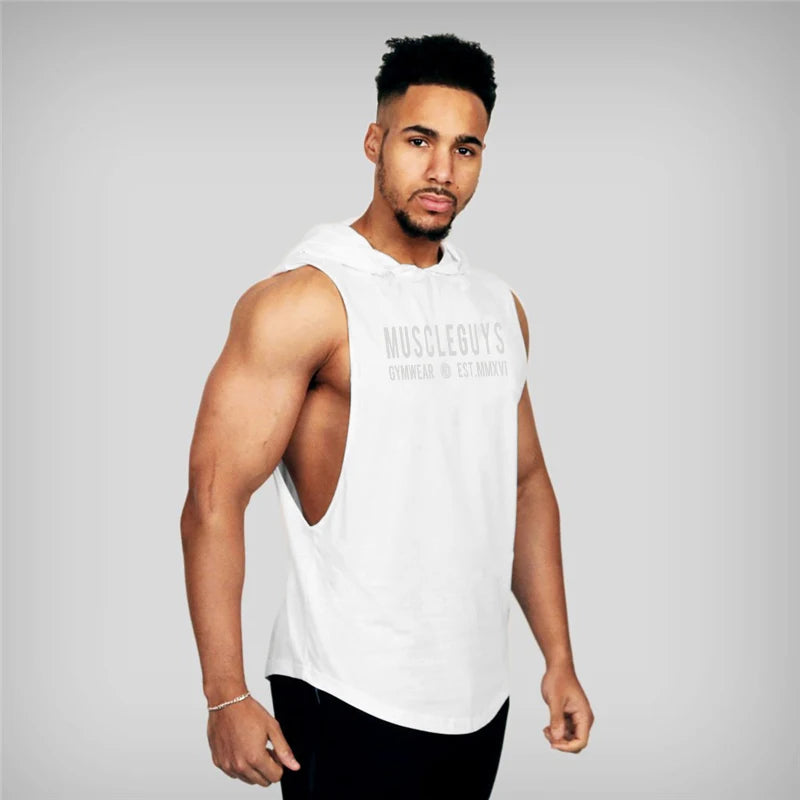 Cotton sleeveless hooded tank top