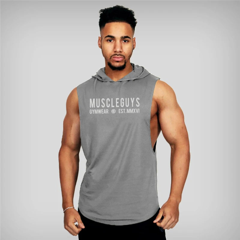 Cotton sleeveless hooded tank top