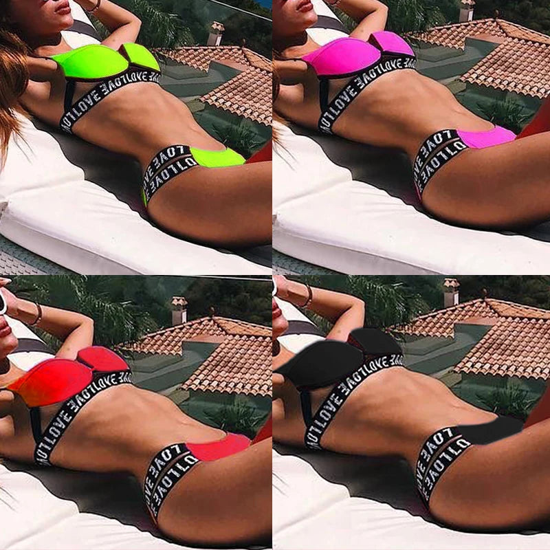 Neon Bikini Women Push Up Set