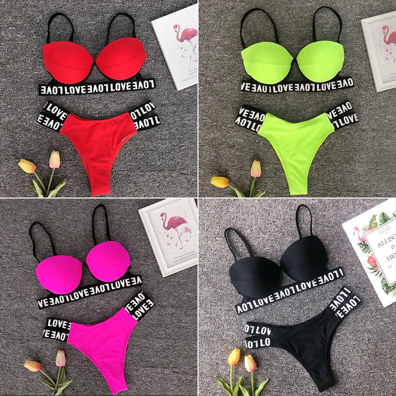 Neon Bikini Women Push Up Set