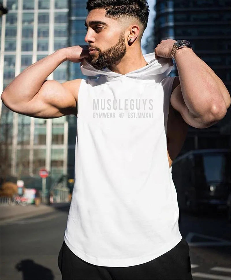 Cotton sleeveless hooded tank top