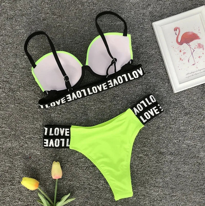 Neon Bikini Women Push Up Set