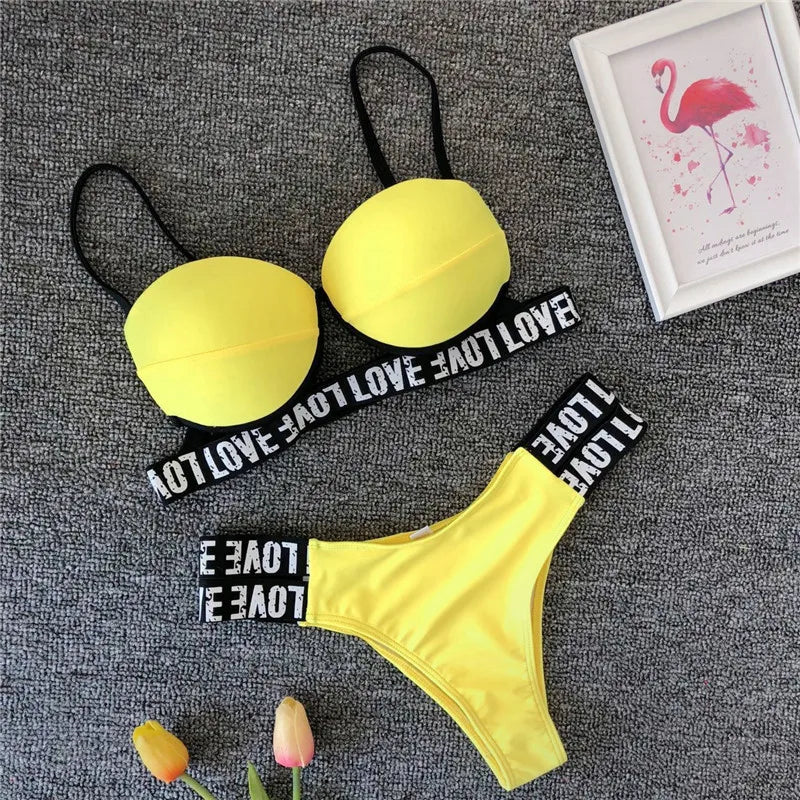 Neon Bikini Women Push Up Set