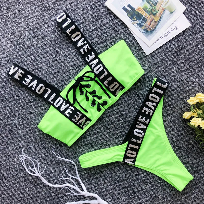 Neon Bikini Women Push Up Set