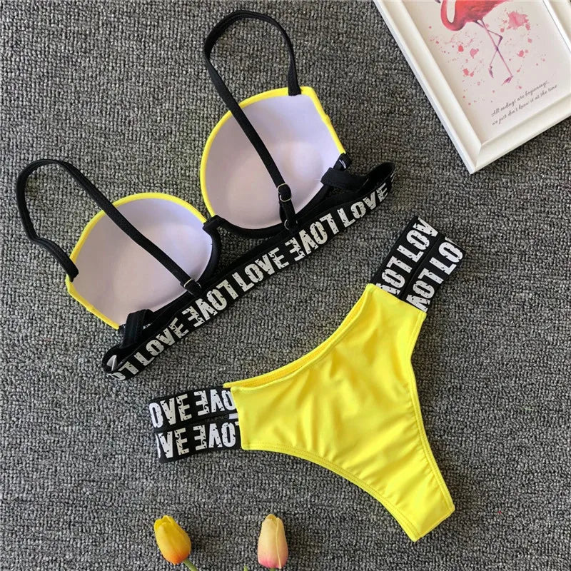 Neon Bikini Women Push Up Set