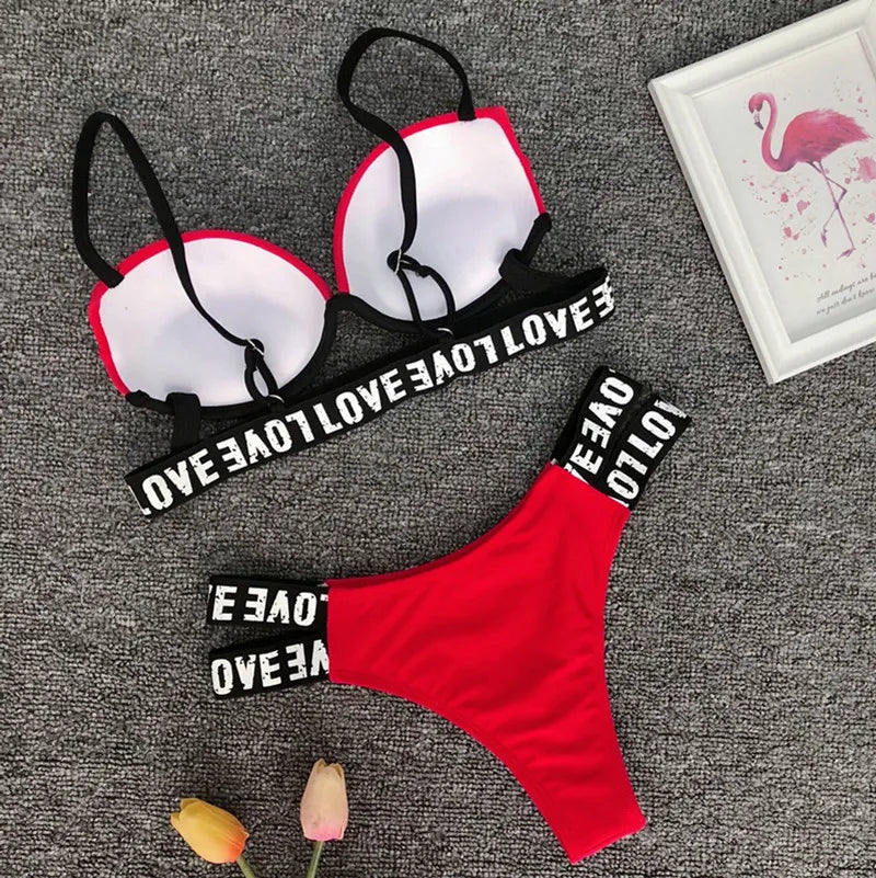 Neon Bikini Women Push Up Set