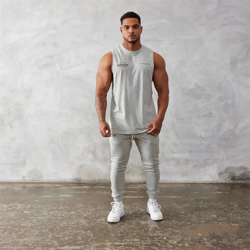 Men's vest cotton wide shoulder round neck sleeveless shirt