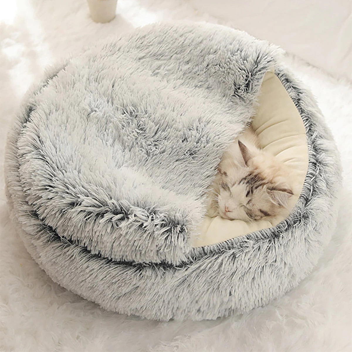 Animal Bed Round Plush Fluffy hooded