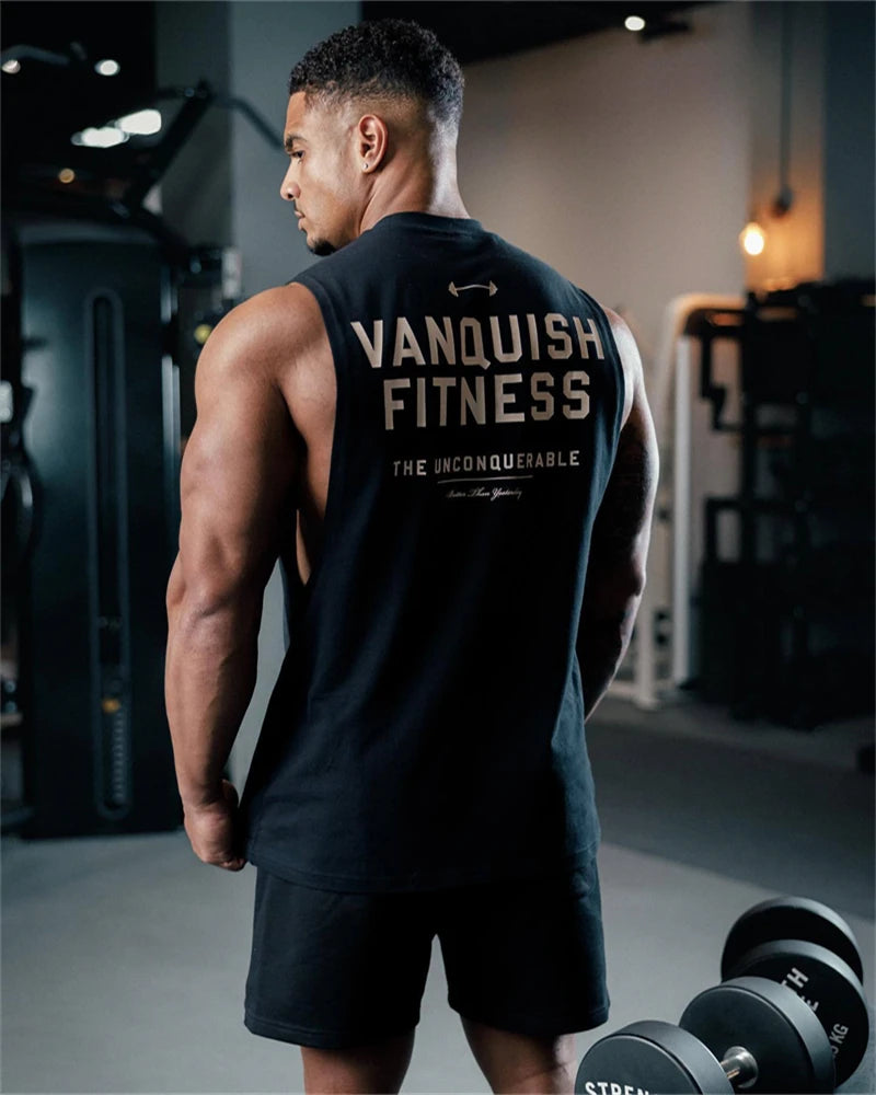 Men's vest cotton wide shoulder round neck sleeveless shirt