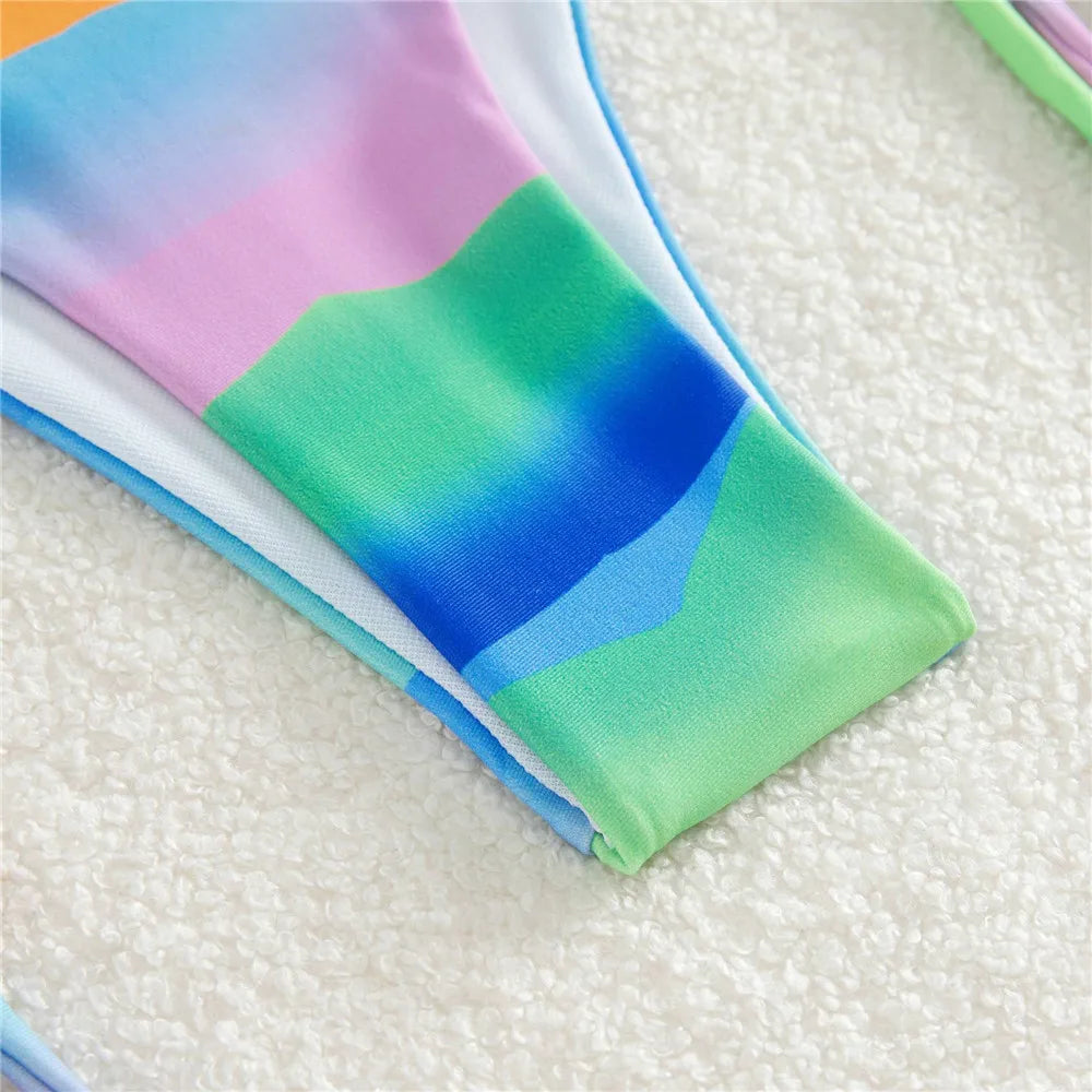 Gradient Tie Dye Print Micro Thong Bikinis Set