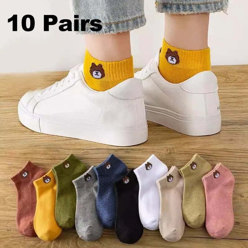 10 Pairs Women low tube socks set, cute bear pattern