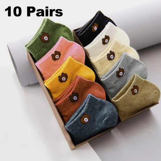 10 Pairs Women low tube socks set, cute bear pattern