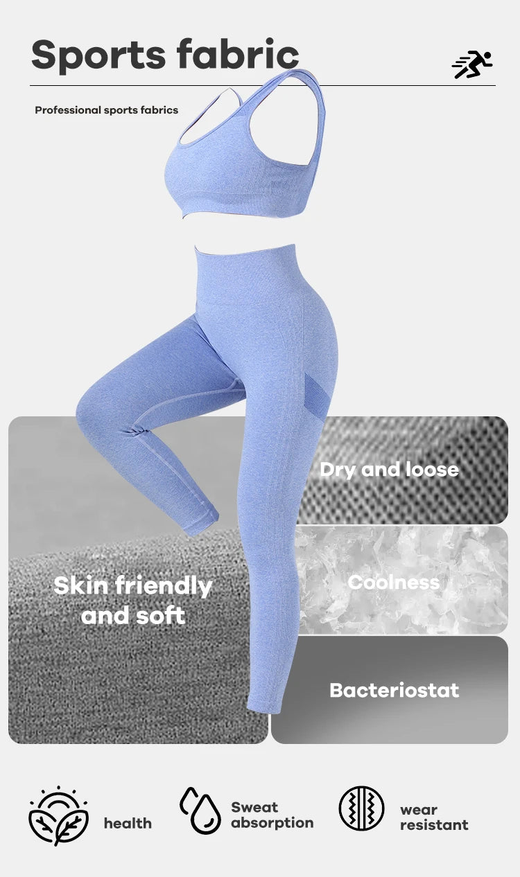 Yoga Basic 2pcs Seamless High Stretch Yoga Set with Hip-hugging Tummy Control