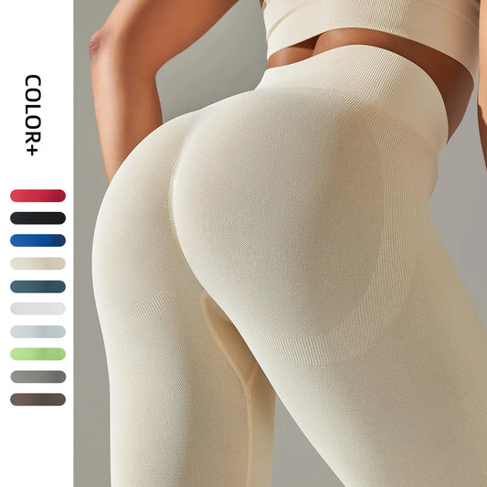 Women's seamless solid color Knitted High Waist Striped Leggings Hip Lifting