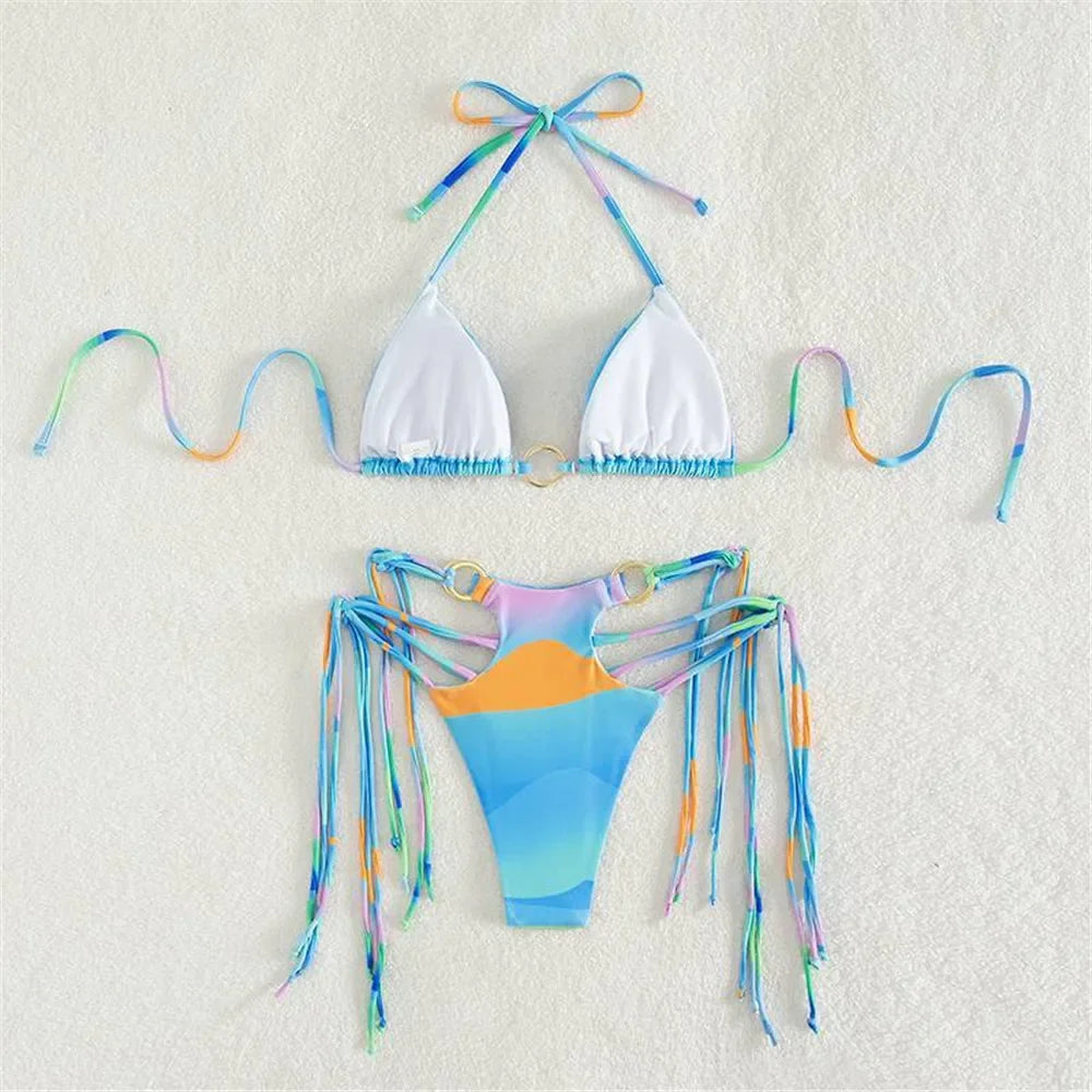 Gradient Tie Dye Print Micro Thong Bikinis Set