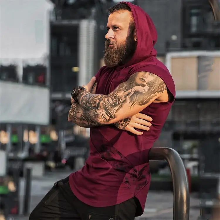 Men's fitness sleeveless hooded vest