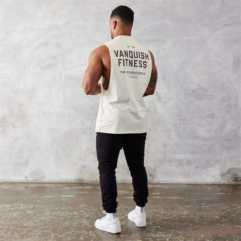 Men's vest cotton wide shoulder round neck sleeveless shirt