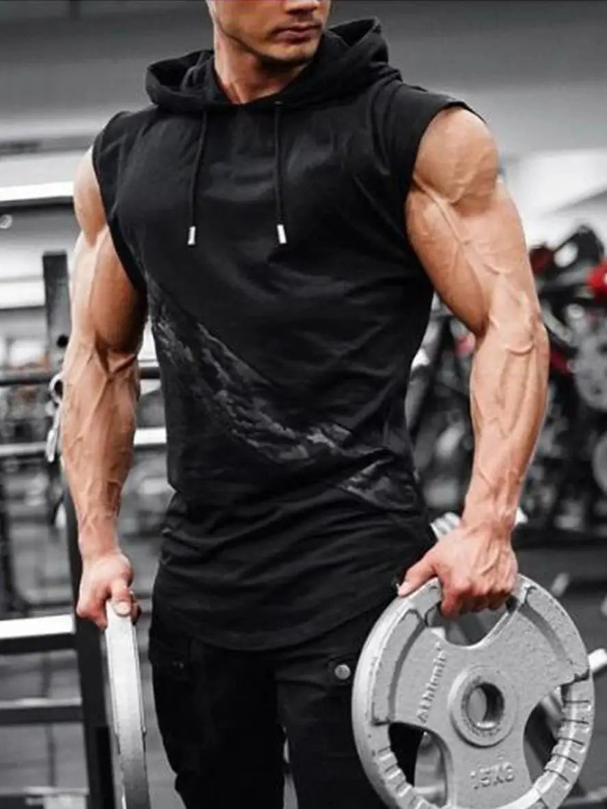 Men's fitness sleeveless hooded vest