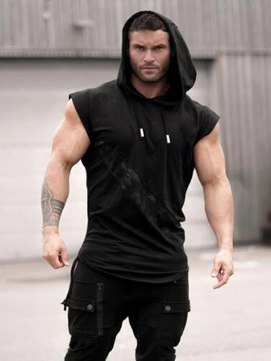 Men's fitness sleeveless hooded vest