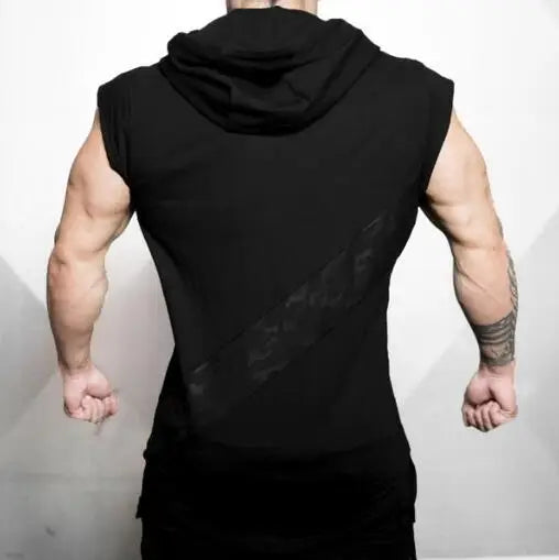 Men's fitness sleeveless hooded vest